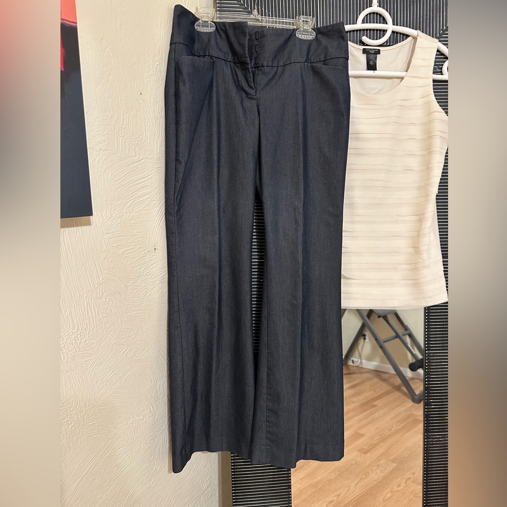 Express Editor Wide waistband, low rise flared leg, dark blue